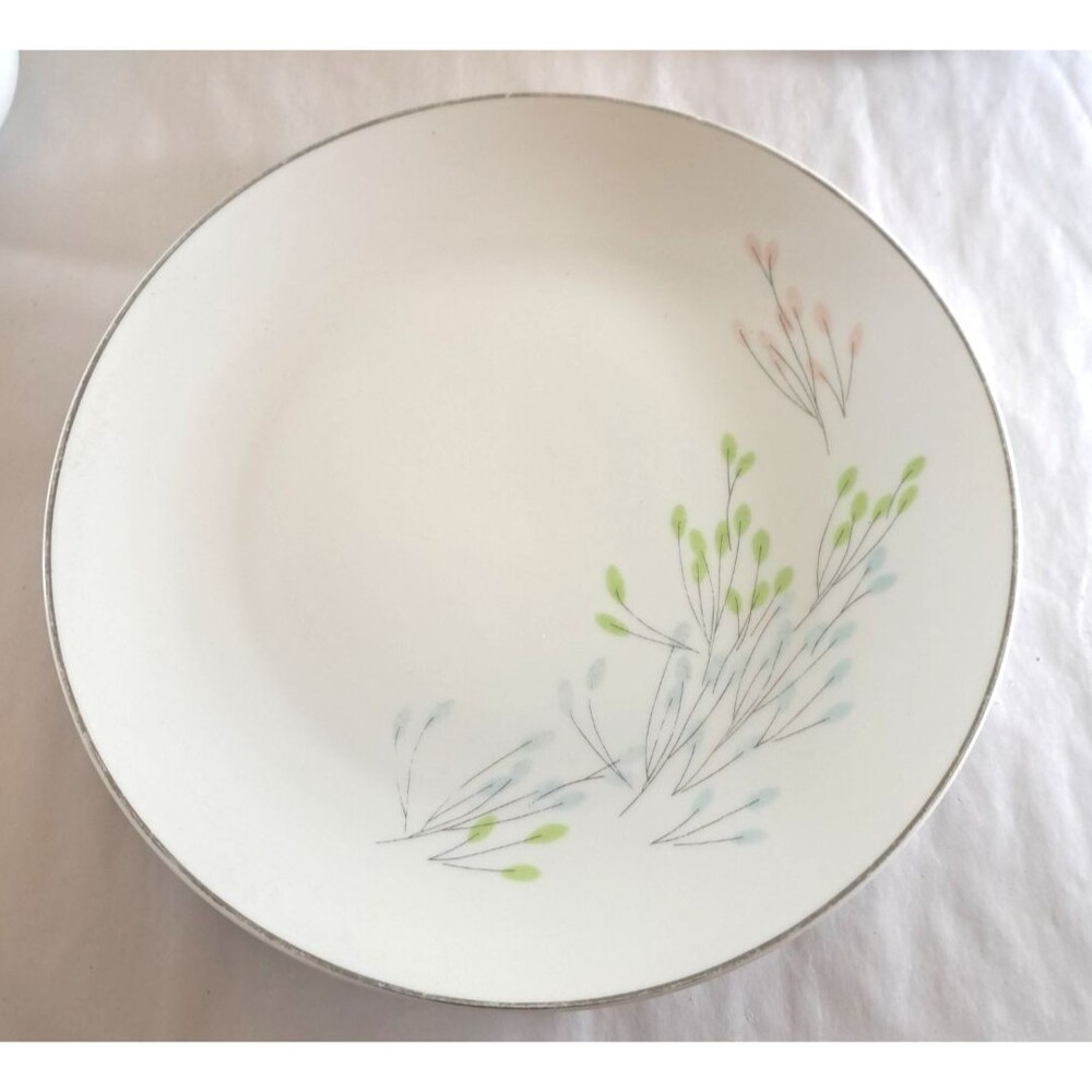 Vita Craft Symphony Dinner Plate MCM Atomic Flower Sprigs Silver Trim Germany